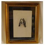 Original etching of English Springer Spaniel dog,