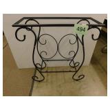 Black metal side table w/ scrollwork, missing