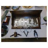 Hanging mirrored shelf w/etched horses, snaffle