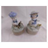 Boy & girl wind-up music boxes, 6.75"
