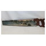 Painted decorative saw w/ Winter scene & horse -