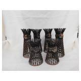 6 metal votive candle holders, tallest is 7"