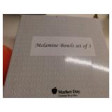 New set of 3 Melamine bowls, purple, blue &