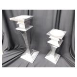 Pair of silver metal candle holders, tallest is 6
