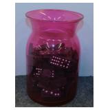 Dominoes in pink glass vase - Poker chips -