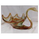 Vintage Murano style glass swan bowl