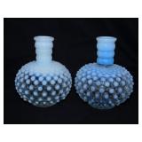 2 Fenton Moonglow Hobnail glass vases, 5" tall