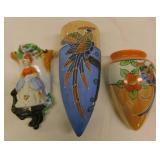 3 vintage Japan porcelain wall pockets, largest