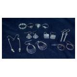 6 pair silver earrings, 2 are marked 925 sterling