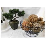 Faux Bonsai tree in ceramic vase, 5.5" diameter x