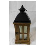 Rustic wooden lantern w/ flameless pillar candle,