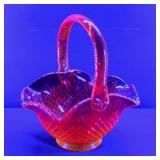Fenton Red Amberina glass diamond point Bride