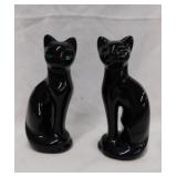 Mid Century black ceramic cats w/ green eyes,