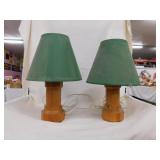 2 wood base lamps w/ shades - 1 painted glass
