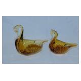 2 hand blown amber glass nesting swans: