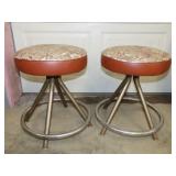 Vintage pair of matching short padded stools w/