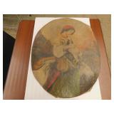 Antique woman w/ sheep lamb & rams painting on
