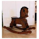 Hand crafted walnut rocking hobby horse w/