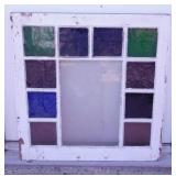 Stained glass panel window, 3 cracks - 32" white