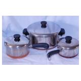 3 Revere Ware Clinton Illinois copper bottom pans