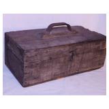 Antique handmade oak tackle tool box w/ tray