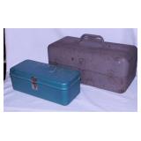 2 metal fishing tackle boxes w/ some contents