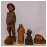 4 carved wood pieces, tallest is 14"