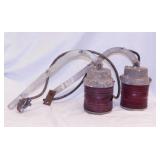 Pair of railroad crossing warning lamps w/ red