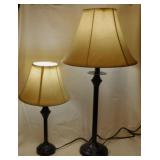2 table lamps w/ shades, 18" and 28" tall
