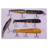 4 vintage deep sea wooden fishing lures