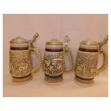 3 embossed ceramic Avon steins