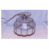Leaded glass pendant lamp shade w/ amber & clear