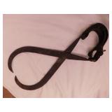 Antique cast iron & leather ice block tongs