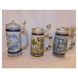 3 embossed ceramic Avon steins
