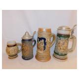 4 embossed ceramic Avon steins