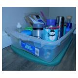 Storage tote w/ lid - New brown paper lunch bags -