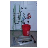 2 metal & glass solar yard art stakes -