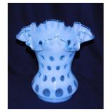 Fenton aqua blue opalescent coin dot vase w/