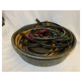 2 pair jumper cables and oil drain pan