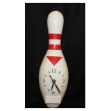 Vintage bowling pin clock, wood composite,