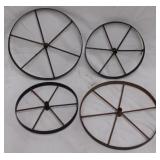 4 metal carriage wheels, 7.5" and 9" diameter