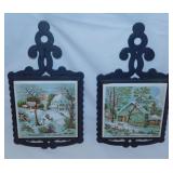 2 vintage Currier & Ives Winter Homestead tile