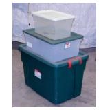 2 Rubbermaid storage totes w/ lids: 35 gallon and