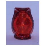 Mid Century orange glass owl paperweight w/