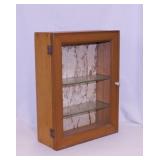 Wooden cabinet w/ 2 glass shelves, 12.5" x 5" x