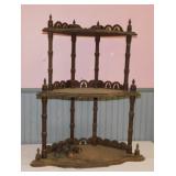 Antique walnut corner ï¿½tagï¿½re w/ 3 shelves, 24"