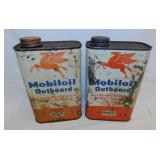 2 vintage Mobiloil outboard oil cans - Mazola one