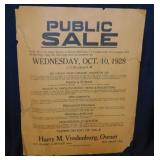1928 Covington Indiana auction sale bill poster -