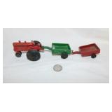 Vintage Slik red farm tractor w/ green wagon &