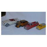 4 vintage toy vehicles: Tootsietoy tanker truck &